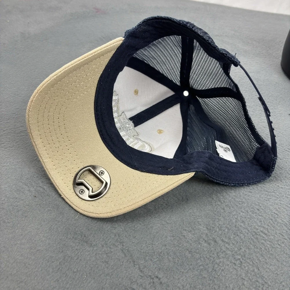 Corona Beer Stylish Hat Tan Navy Mesh Snapback Cap Metal Logo Bottle Opener OSFM